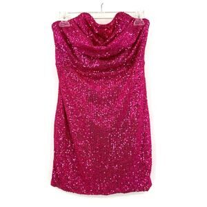 She + Sky size Medium pink sequin sparkly strapless mini dress New with Tags‎